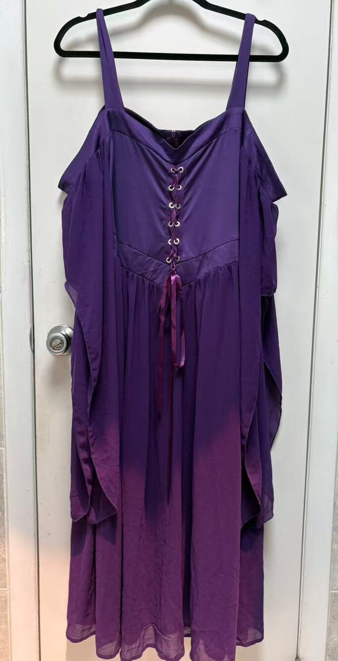Women’s Purple Gothic Cold Shoulder Renaissance Steampunk Ruffle Maxi Dress 2XL